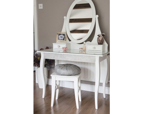 Witte kaptafel met spiegel en kruk