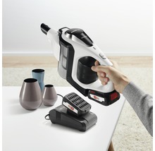 Accu stofzuiger met oplader en diverse vazen op een tafel