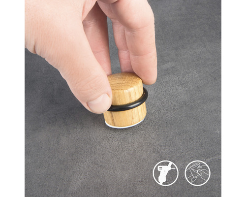 Houten deurstopper met rubberen ring en kleefoppervlak