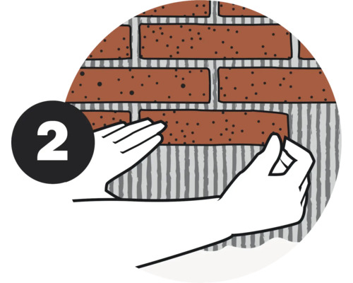 Illustratie toont de bevestiging van bakstenen aan een muur met nummer twee.