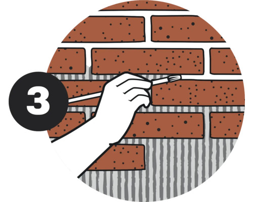 Illustratie van een voeg die wordt bewerkt met een kwast, weergegeven in een cirkel met het cijfer 3.