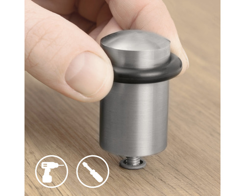 Metalen deurstopper met rubberen ring en schroef voor montage