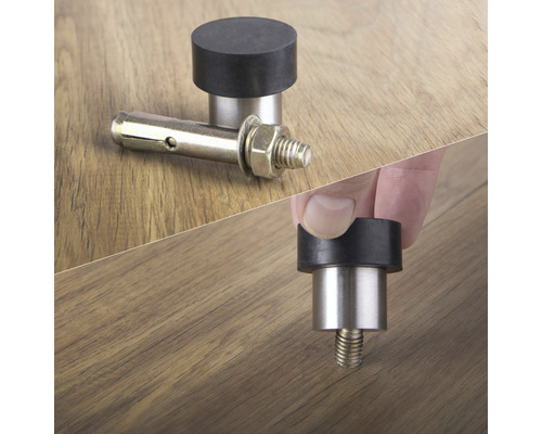Deurstopper met bevestigingsmateriaal op houten vloer
