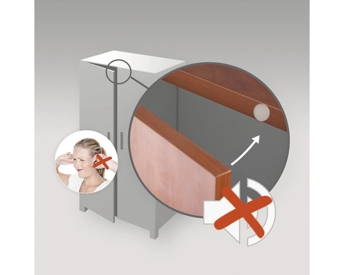 Illustratie van een kast met deurduwer voor geluidsreductie