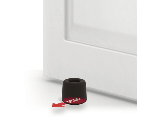 Deurstopper voor een deur met rood stopteken en pijl