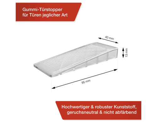 Deurstopper van kunststof, afmetingen 95 x 40 x 13 millimeter