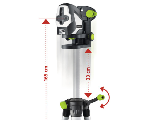 Kruislijnlaser met statief, maximale hoogte 165 cm