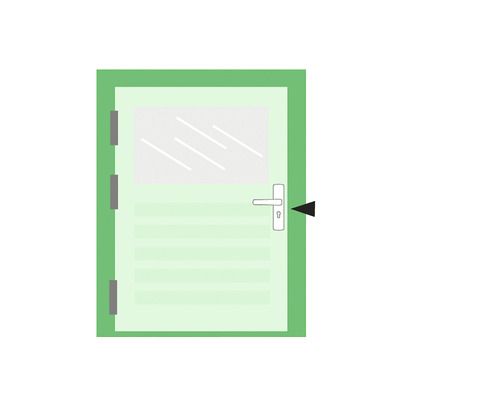 Illustratie van een deur met glazen inzet en handgreep