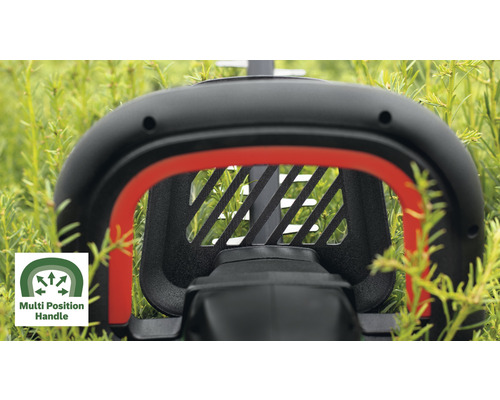 Detailaanzicht van een heggenschaarhandgreep met in meerdere posities verstelbare handgreep