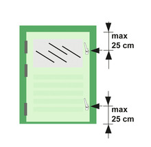Afbeelding van een deur met montage-instructie voor de maximale afstand van 25 cm