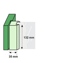 Illustratie met de afmetingen 132 mm en 35 mm.