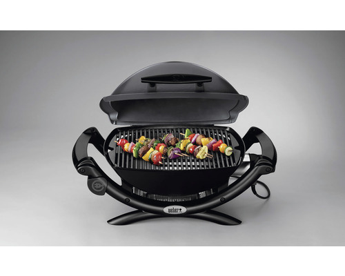 Elektrische barbecue met gegrilde producten op het rooster