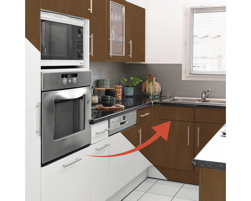 Keukenscène met inbouwapparatuur en keukenkasten