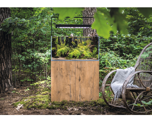 Aquarium met onderkast en beplanting in natuurlijke omgeving