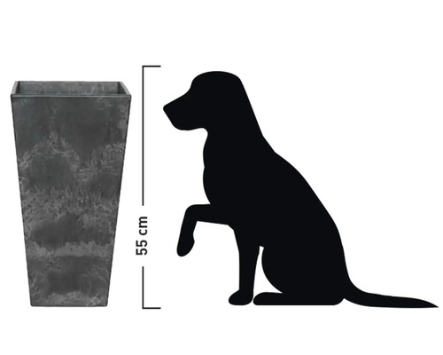 Hoge, grijze plantenbak met een maat van 55 centimeter.
