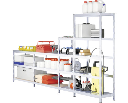 Rek systeem met gereedschap, containers en apparatuur voor opslag