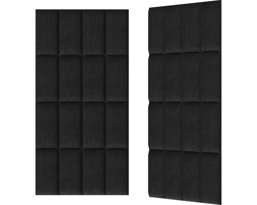 Twee zwarte akoestische panelen met vierkante bekledingselementen