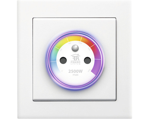 Slimme stekkerdoos met kleurindicator en Fibaro logo
