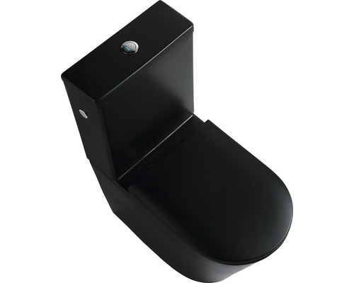 Zwart staand toilet met spoelreservoir