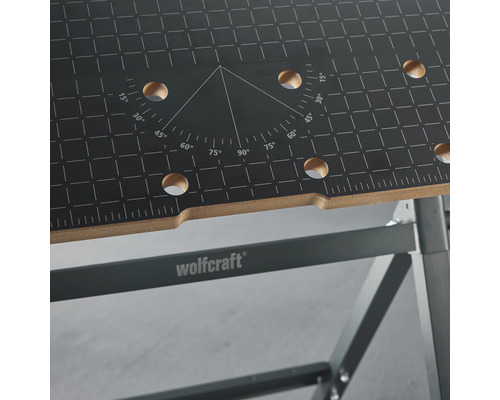 Wolfcraft werkbank met hoekweergave en gatenrijen