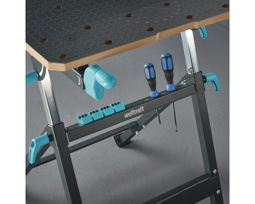 Wolfcraft werkbank met gereedschapsrek en spanhendel