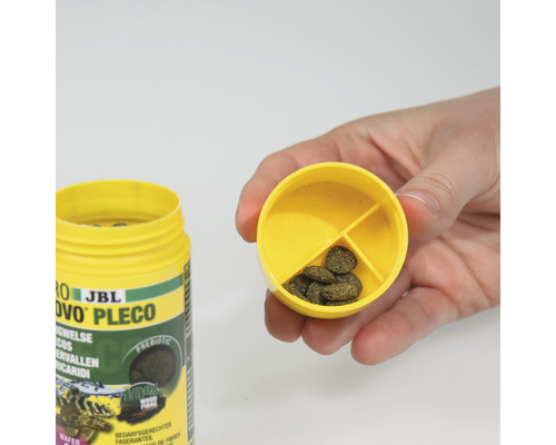 JBL Novo Pleco voedertabletten, doos met geopende deksel en inhoud