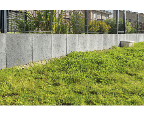 Betonnen muur met metalen hek in de tuin