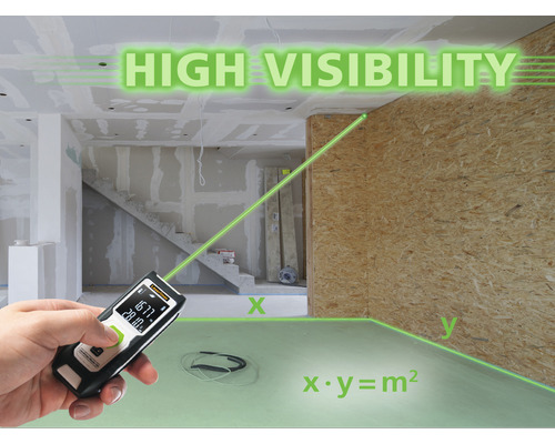 Laserafstandsmeter in gebruik op een bouwplaats voor oppervlakteberekening