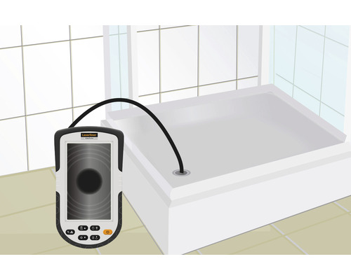 Endoscoopcamera in de badkamer voor inspectie van afvoeren.