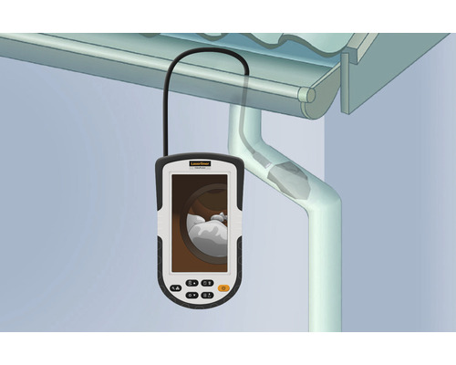 Leidinginspectiecamera om een dakgoot te controleren op verstoppingen