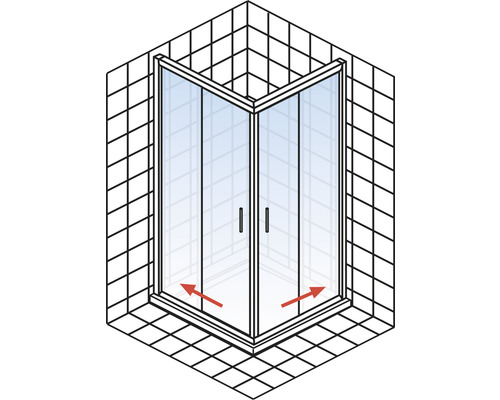 Hoekdouche met schuifdeuren in een badkamer met tegels