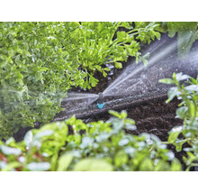 Irrigatiesysteem in gebruik tussen planten in de tuin