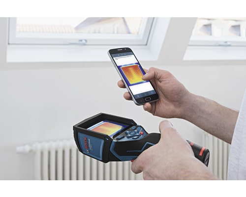 Bosch Professional thermische detector verbonden met een smartphone voor temperatuurmetingen