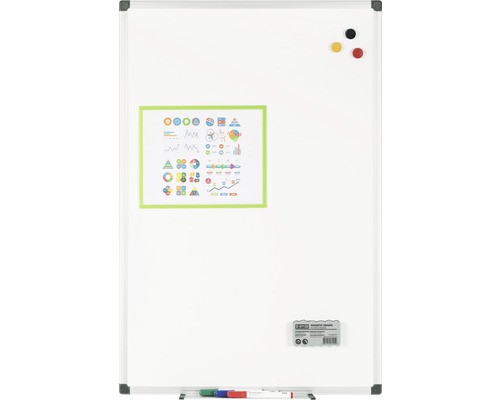 Magnetisch, beschrijfbaar whiteboard met magneten, stiften, gum en diagrammen