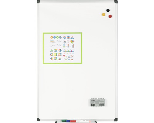 Magnetisch whiteboard met stiften, magneten, wisser en diagram