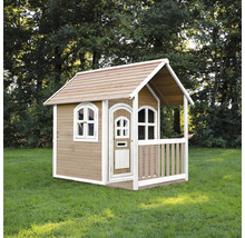 Houten speelhuis met veranda in de tuin