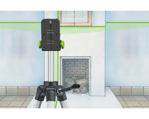 Laserwaterpas op statief projecteert lijnen in een ruimte