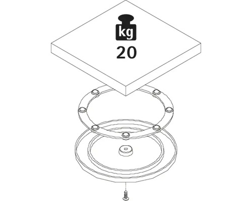 Technische tekening van een draaibare tafel met een draagvermogen van 20 kilogram