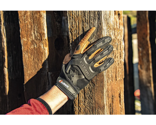 Kinetix Impact werkhandschoen van leer op houten paal