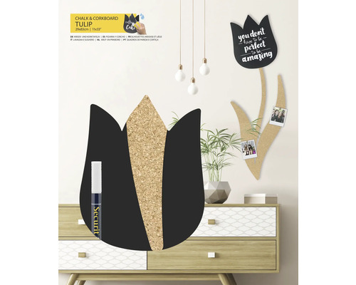 Krijtbord en prikbord tulp voor een dressoir met decoratie