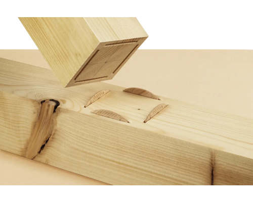 Houtverbinding met lamellen en een houten balk