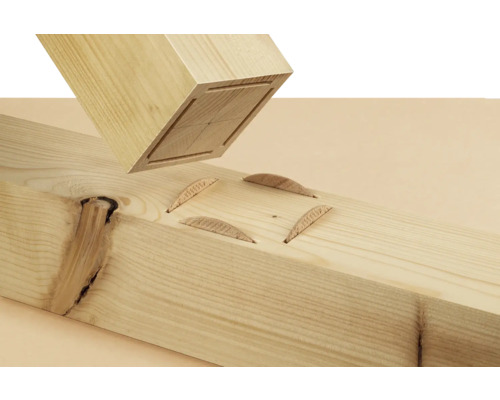 Houtverbinding met kopshouten lamellen