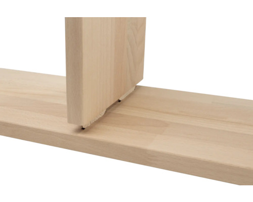 Detailopname van een houten plank met een houten poot.