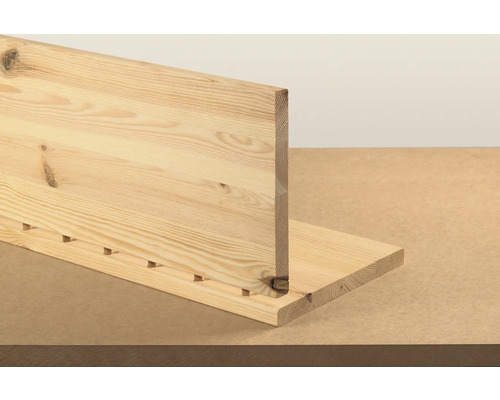 Verbinding van twee houten planken met een insteekverbinding.