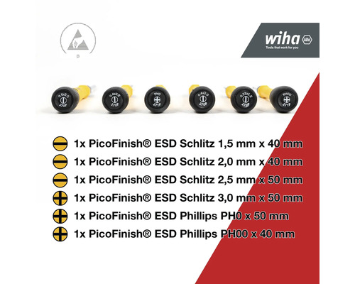 Wiha PicoFinish ESD schroevendraaierset met sleuf en Phillips profiel