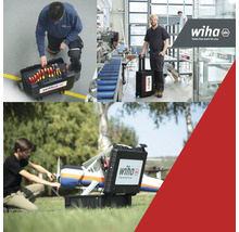 Gereedschapskoffer in gebruik in verschillende werkomgevingen.