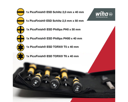 Wiha PicoFinish ESD schroevendraaierset met sleuf-, Phillips- en Torx-profielen in set