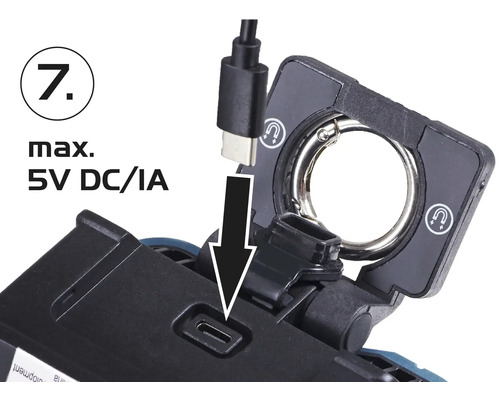 Opladen van een werklamp met USB-kabel