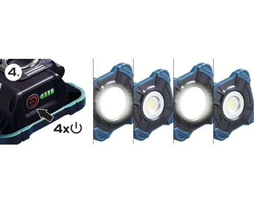 Illustratie van de vier schakelstanden van de werklamp