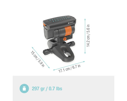 Gardena meerhoeksproeier met afmetingen
